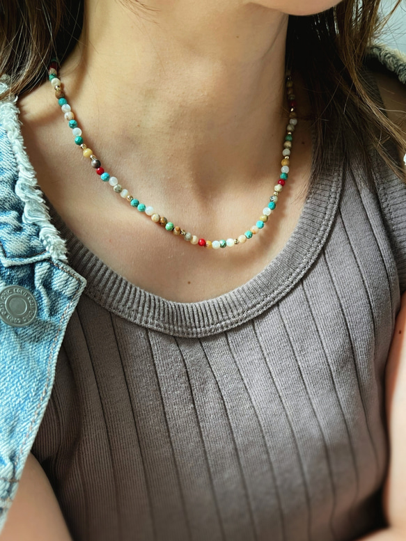 単品 天然石のエスニックネックレス  / ターコイズ 7枚目の画像