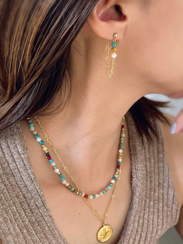 単品 天然石のエスニックネックレス  / ターコイズ 10枚目の画像