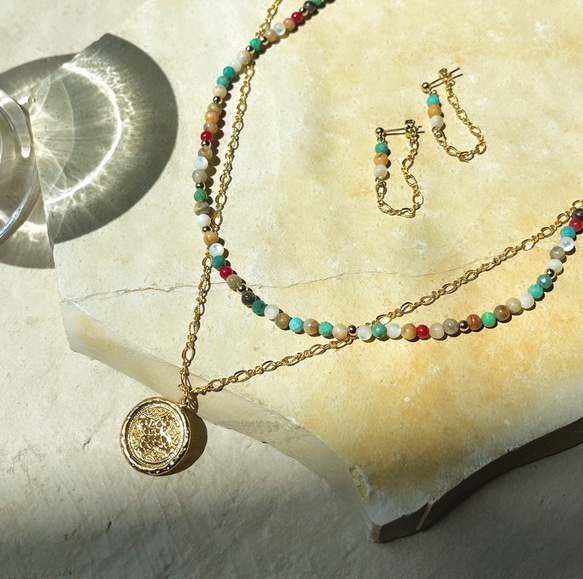 単品 天然石のエスニックネックレス  / ターコイズ 8枚目の画像