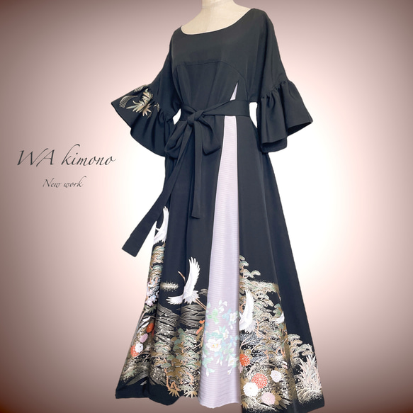 267　手染め大輔　着物リメイク　留袖　ワンピース　絹　L〜フリーサイズ 267 手染め大輔 着物リメイク 留袖 ワンピース 絹 L〜