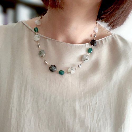 ホワイトアゲート 2連ネックレス グリーンストーン 単品売り】2連