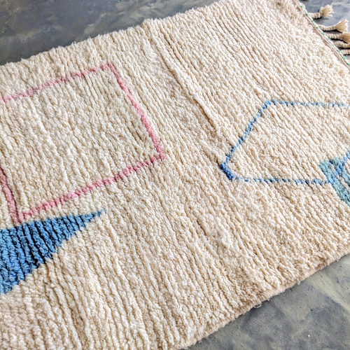 【新品/未使用】高品質/モロッコより直輸入-アジラルラグ-No1 107×158 モロッコラグ「AZILALアジラル」RAZ019ナチュラル/Hibou.イブー