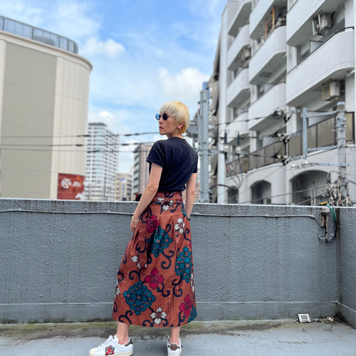 モガ絵巻物スカート アンティーク銘仙着物リメイク ロング