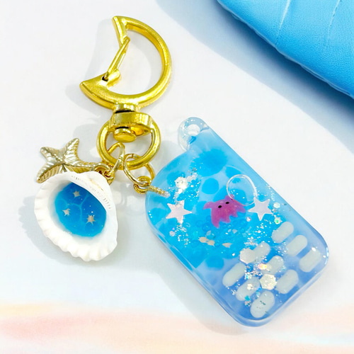 蓄光✩メンダコのガラケー キーホルダー✽.。ピンク パープル/水色