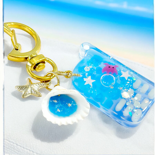 蓄光✩メンダコのガラケー キーホルダー✽.。ピンク パープル/水色