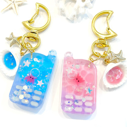 蓄光✩メンダコのガラケー キーホルダー✽.。ピンク パープル/水色