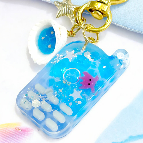 蓄光✩メンダコのガラケー キーホルダー✽.。ピンク パープル/水色