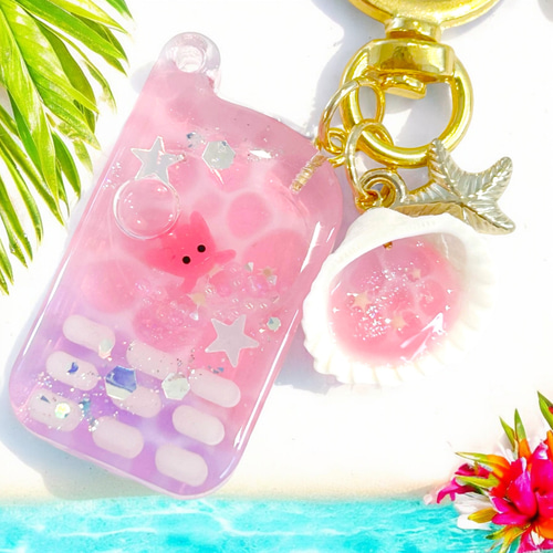 蓄光✩メンダコのガラケー キーホルダー✽.。ピンク パープル/水色