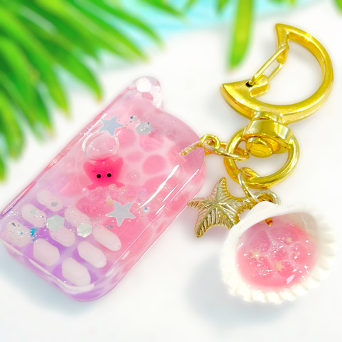 蓄光✩メンダコのガラケー キーホルダー✽.。ピンク パープル/水色