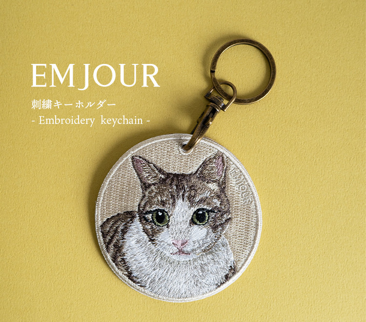 刺繍キーホルダー キーホルダー 白キジ キジ猫 ハチワレ