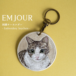 スラちゃん　日産マーチ　刺繍アート作品キーホルダーセット 刺繍キーホルダー キーホルダー 白キジ キジ猫 ハチワレ