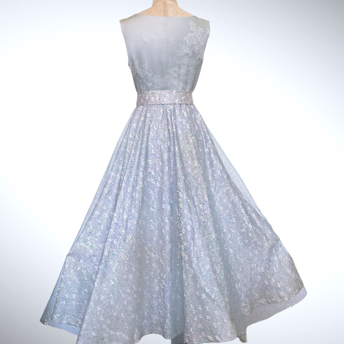 ラメチュール 花柄可愛い水色ワンピ 着物リメイク ワンピース着物  