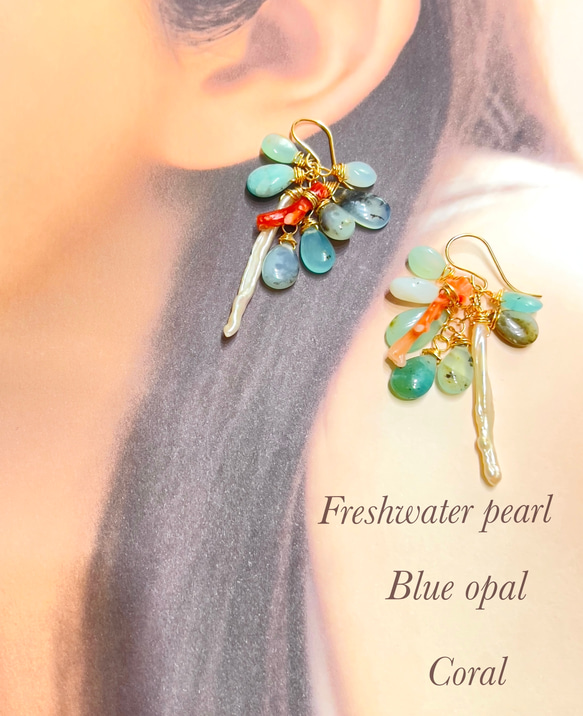 クリスマスBOX】ルチルクォーツ ウォーターメロン、チャームピアス