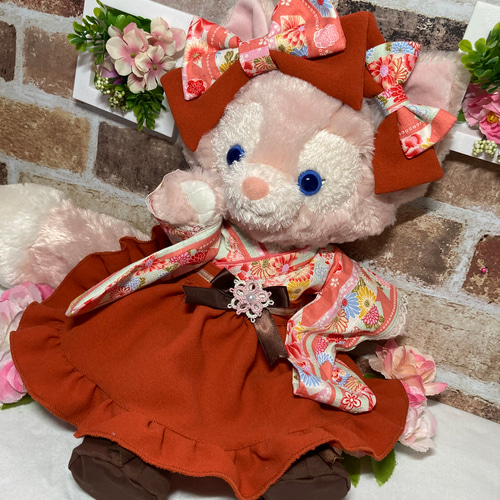 リーナベルSサイズ☆オレンジ花柄 和着物ドレス6点コスチューム