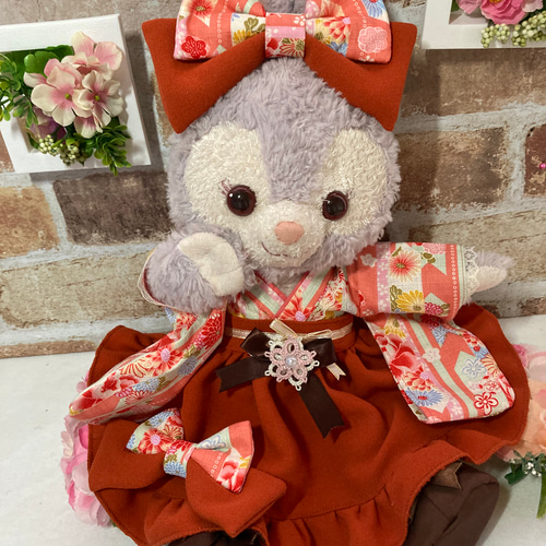 リーナベルSサイズ☆オレンジ花柄 和着物ドレス6点コスチューム