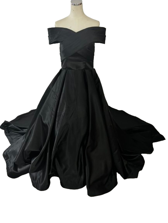 カラードレス オフショルダー ボルドー色 光沢サテン 披露宴/結婚式  