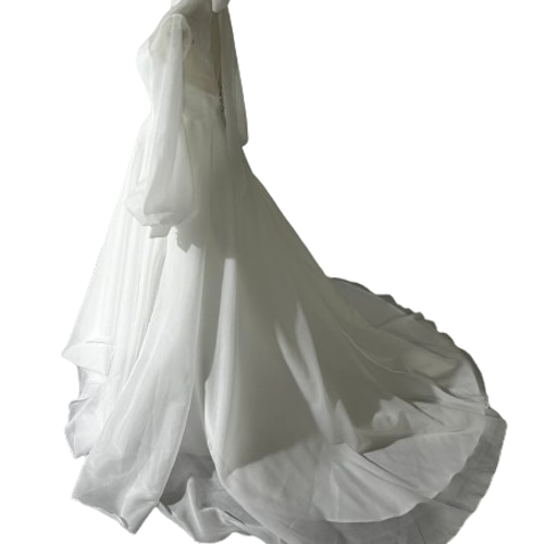 ウエディングドレス ホルターネック ソフトチュール シースルー袖 演奏  