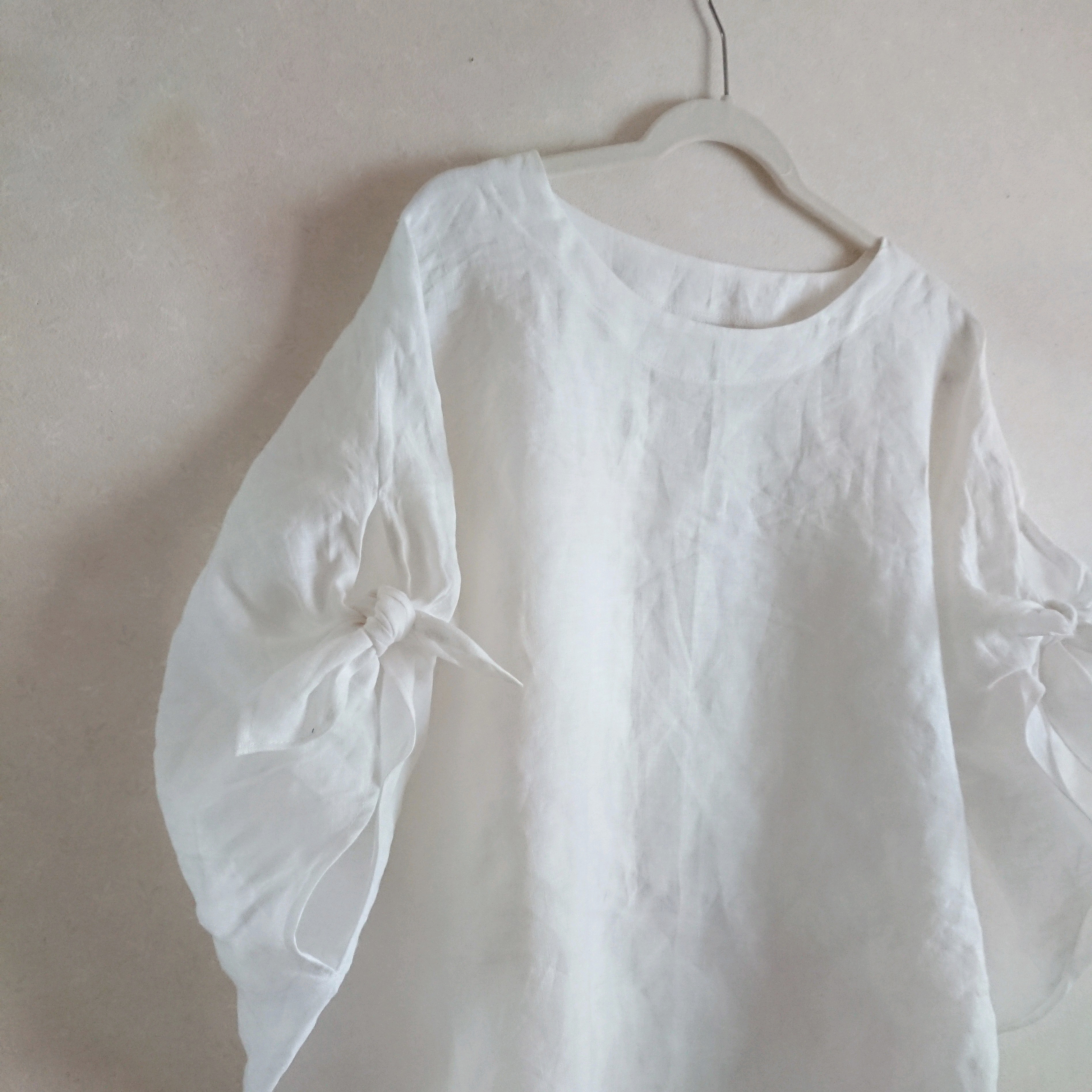 涼しげなリボンポンチョブラウス☆ホワイトリネン100％〈受注制作〉再販×4