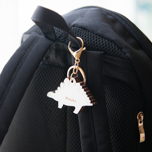 2点セット〉名入れ恐竜⌇子供席札・チャーム・タグ, 木製「Herbivore