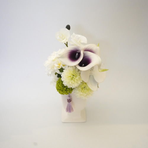 お供え花 仏花 フラワーアレンジ アートフラワー 胡蝶蘭 カラー ダリア 