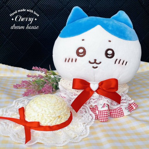 ぬい服 20cm ちいかわ 着せ替え ロリータ ワンピース 麦わら帽子2点