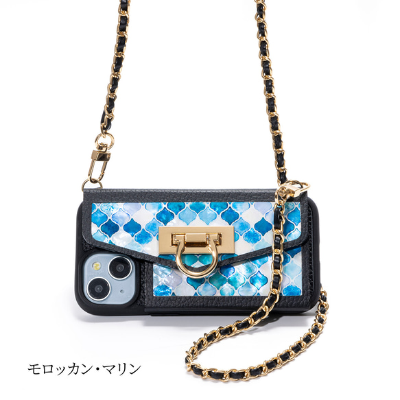 【夏季限定7/31まで】天然貝螺鈿アート×本革★スマホケース（カードケース／チェーン付き）｜Pandora (パンドラ) 6枚目の画像