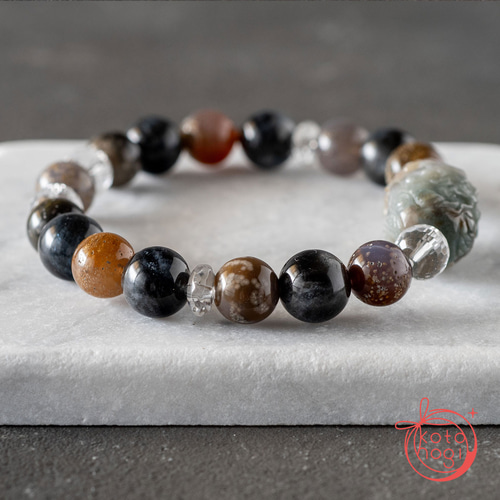 お守り ブレスレット＊天然石 アラシャン瑪瑙 星空瑪瑙 ブラックアクア