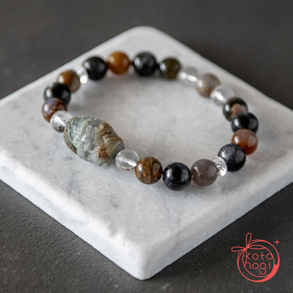 お守り ブレスレット＊天然石 アラシャン瑪瑙 星空瑪瑙 ブラックアクア