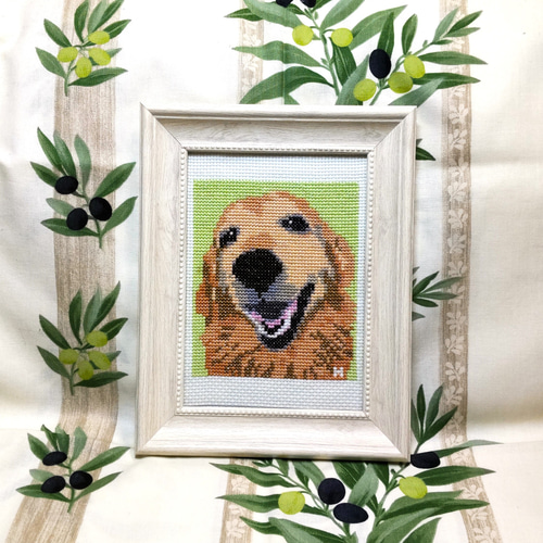 犬 ゴールデンレトリバー クロスステッチ フレーム入り 壁掛け 卓上