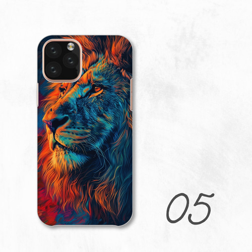 ライオン カラフル 個性的 動物 イラスト 全機種対応スマホケース 背面