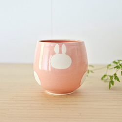new】丸湯呑み（桜ピンク）白うさぎ水玉【在庫有】 湯呑み こめがま