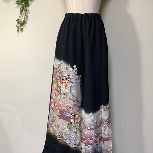 着物リメイク 留袖 ワイドパンツのセットアップ ロングパンツ komomo