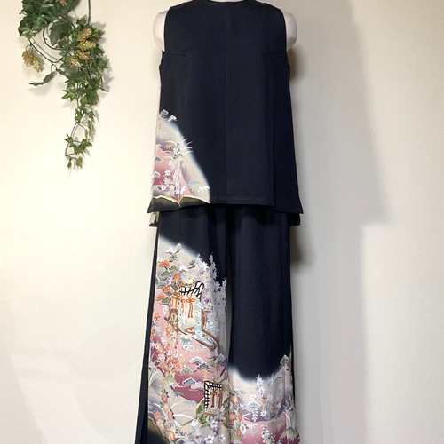 着物リメイク 留袖 ワイドパンツのセットアップ ロングパンツ komomo  