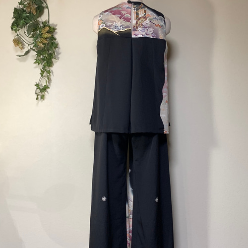 紬着物リメイク•ラップワイドパンツ 紬着物リメイク•ラップワイドパンツ 作品紹介」 大島紬のタンク