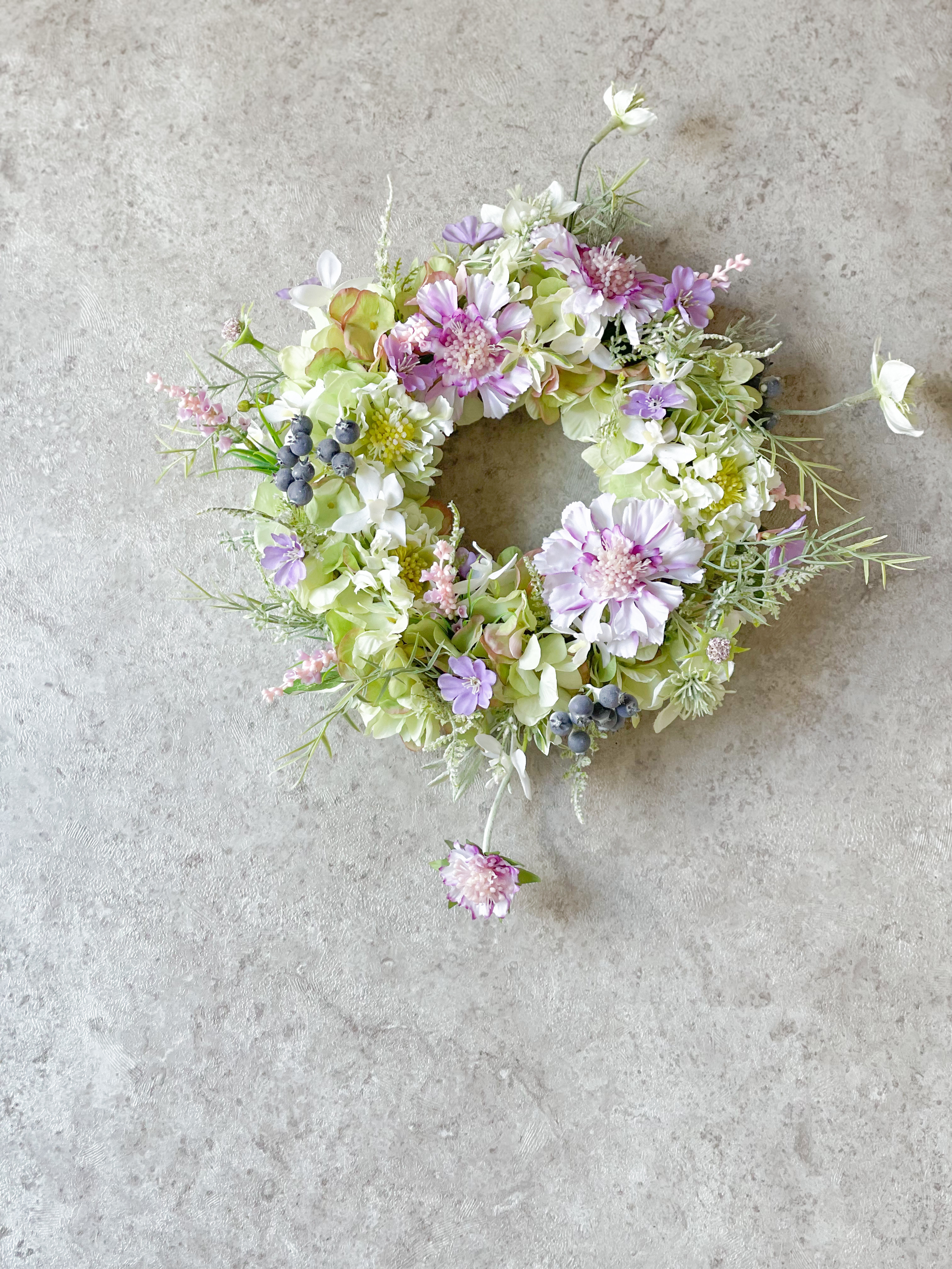 紫陽花 x スカビオサのリース グリーン あじさいリース アーティ 紫陽花 x スカビオサのリース グリーン あじさいリース アーティ