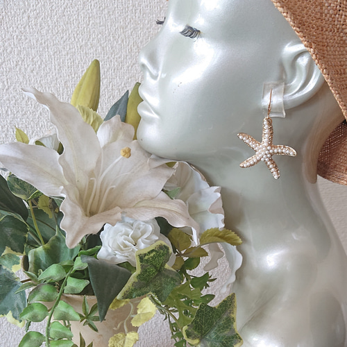 ヒトデ×パール 豪華な ヴィンテージピアス No.1447 ピアス（フック 