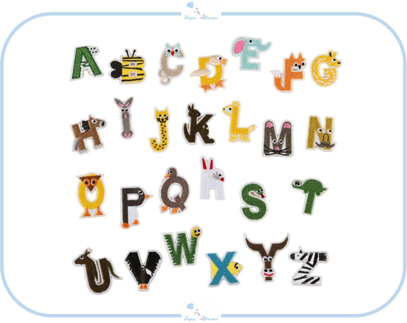 ES100-T アップリケ 刺繍 アルファベット カメ デザイン イニシャル ハンドメイド 材料 ワッペン 入園 入学 2枚目の画像