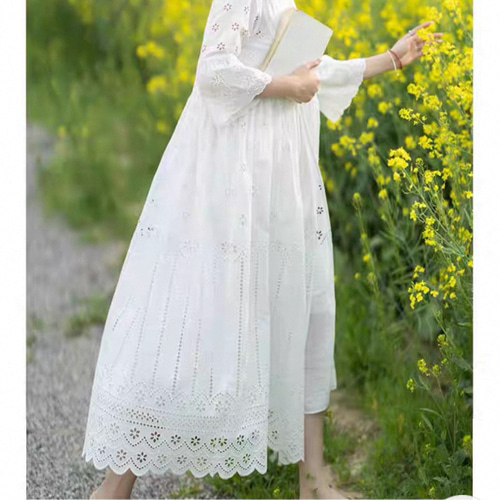 美しいカットレース コットンのロングカーディガン/リゾートワンピース