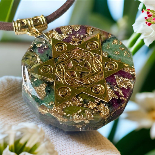 幸運✨オルゴナイト ネックレス ハート ガネーシャ ルビーインゾイサイト