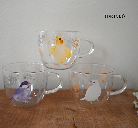 ベネチアングラスの置き物　2羽の鳥　フロストガラスコーティング　ハンドメイド ベネチアングラスの置き物 2羽の鳥 フロストガラスコーティング