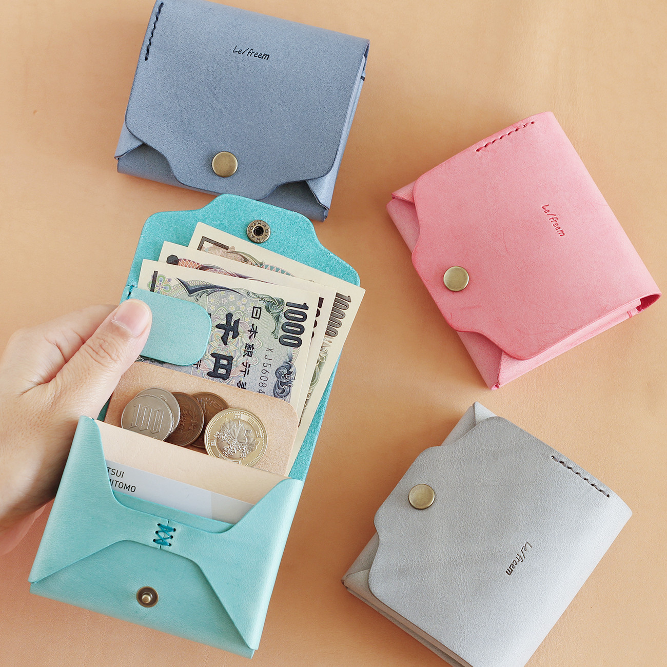 お札が折れない 可愛い二つ折り財布 LF-021 シビラ×ヌメ革ツートン レザー財布 ミニ財布 革財布 コンパクト財布