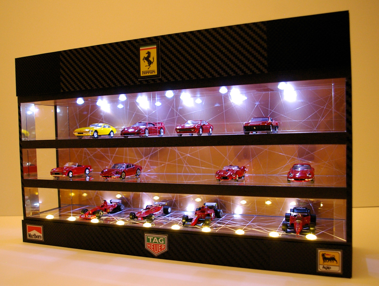1/64展示30台可・カーボン＆ローズG・3層式ディスプレーBOX / LED25灯  