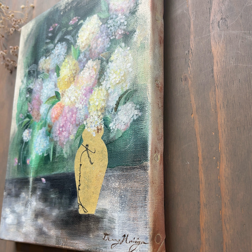 海辺の紫陽花】アクリル画 F3 風景画 絵画