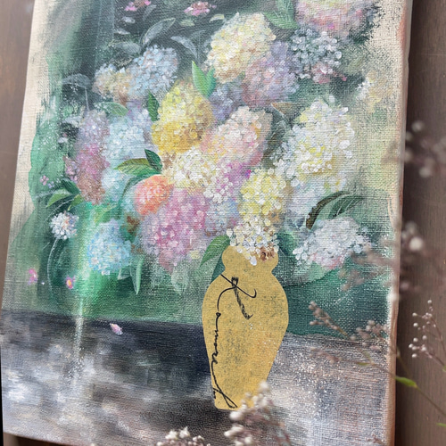 紫陽花】アクリル画 F3 風景画 絵画 原画
