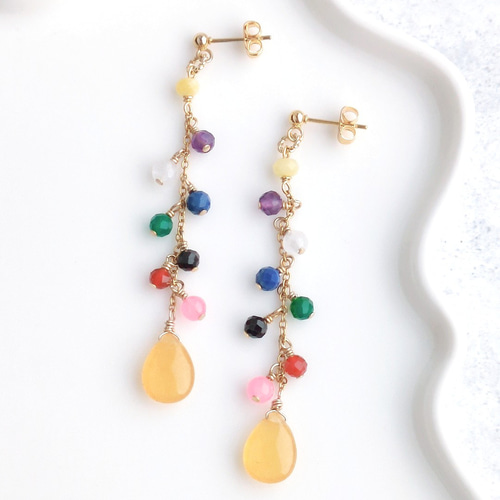 9色】天然石で彩るSnowManカラー ピアスorイヤリング ピアス（フック