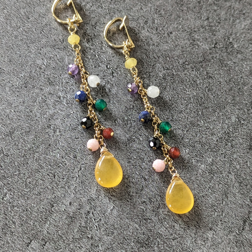 9色】天然石で彩るSnowmanカラー ピアスorイヤリング ピアス（フック