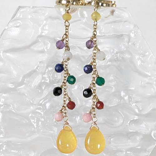 9色】天然石で彩るSnowmanカラー ピアスorイヤリング ピアス（フック