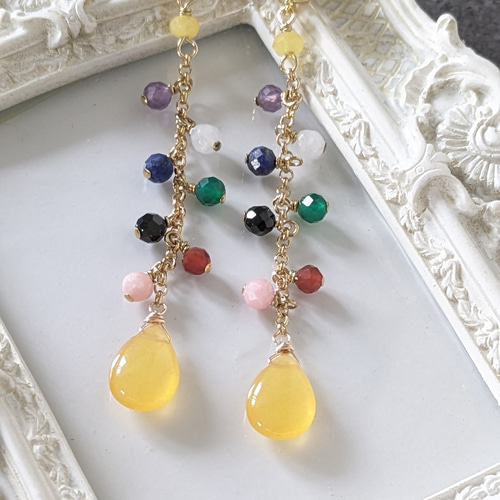 9色】天然石で彩るSnowmanカラー ピアスorイヤリング ピアス（フック