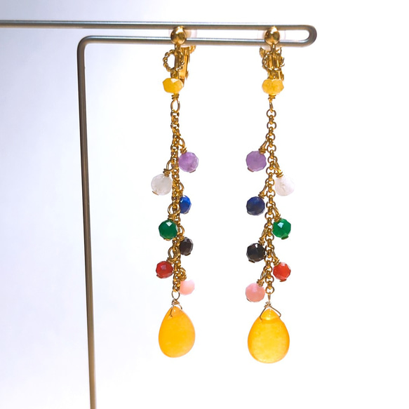 9色】天然石で彩るSnowmanカラー ピアスorイヤリング ピアス（フック