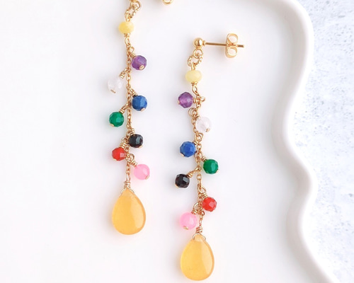 9色】天然石で彩るSnowManカラー ピアスorイヤリング ピアス（フック